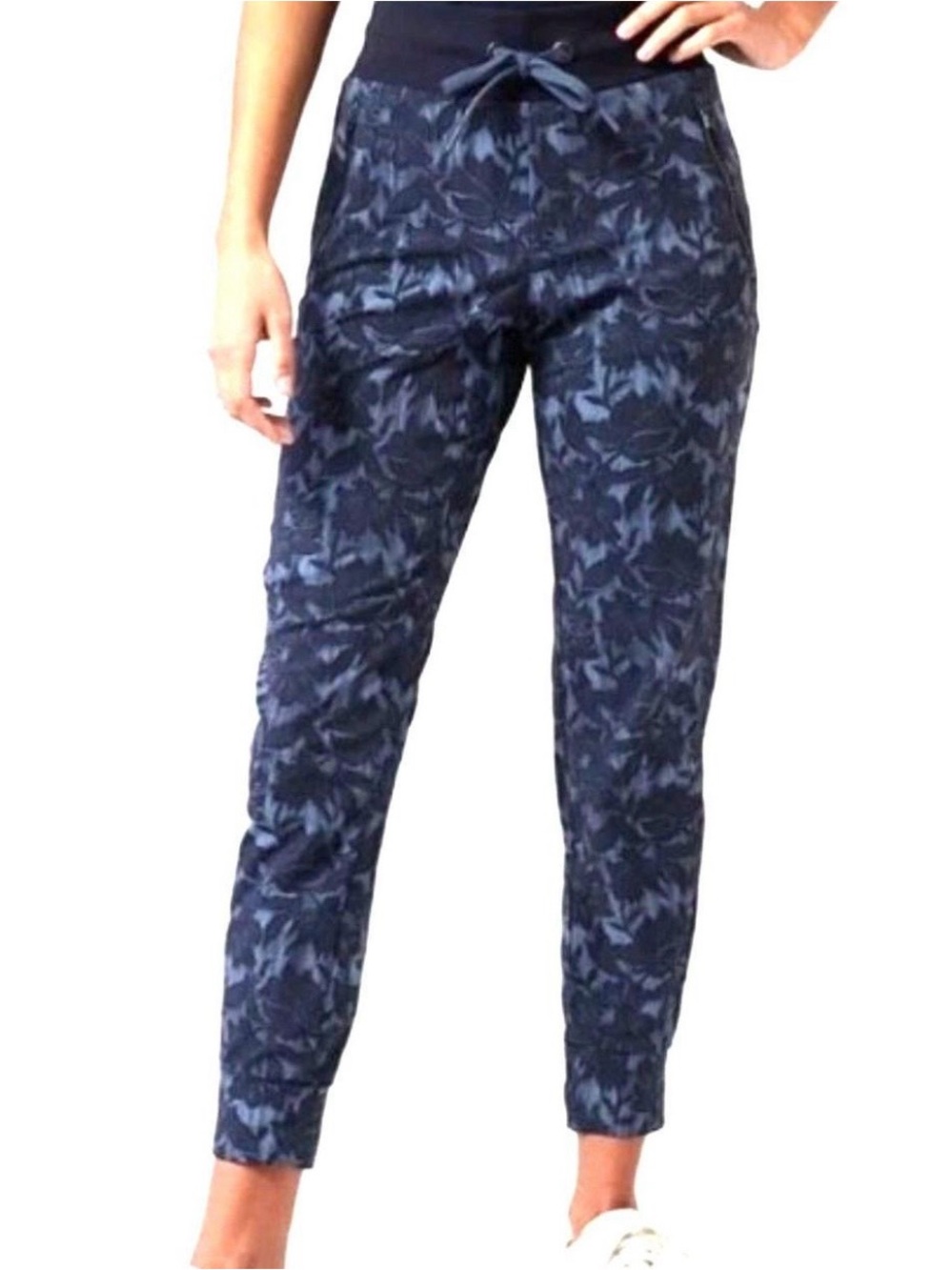 Athleta Navy Floral Jogger Pants with Drawstring